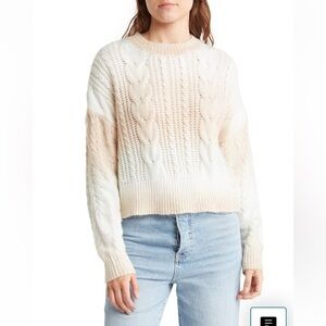 NWT Love Tree Sweater Large Ombré White Beige Acrylic Poly Knit Design 2-Tone